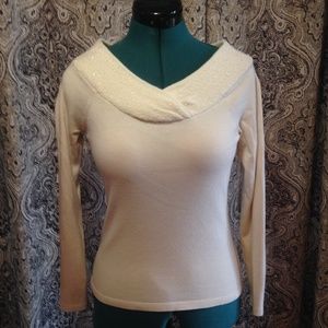 ANN TAYLOR PETITES Winter White Sweater w Beading
